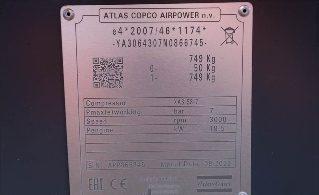 Воздушный компрессор Atlas Copco XAS 58-7 Valid inspection, *Guarantee! Diesel, Vol: фото 7
