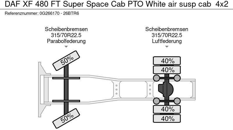 Тягач DAF XF 480 FT Super Space Cab PTO White air susp cab: фото 20