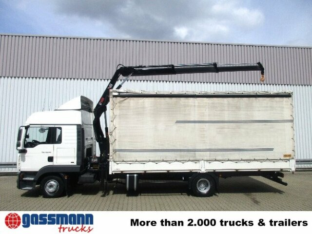 Тентованный грузовик, Автоманипулятор MAN TGL 12.240BL 4x2, mit Kran Hiab 088 mit Funk: фото 9