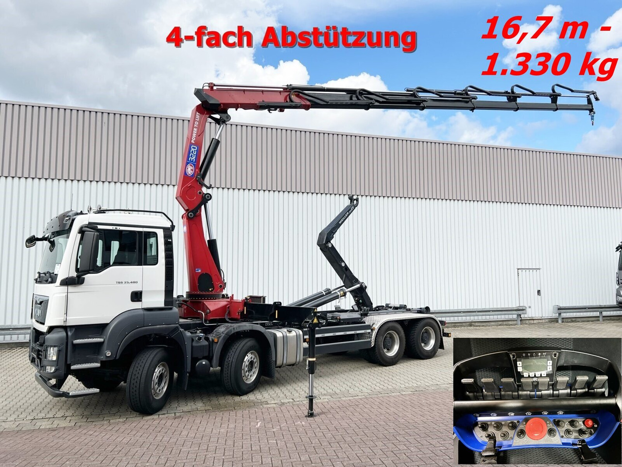 MAN TGS 35.480 8X4 BL TGS 35.480 8X4 BL, Intarder, Kran HMF 3220-K6, 4-fach Abstützung, Funk - Крюковой мультилифт, Автоманипулятор: фото 1 MAN TGS 35.480 8X4 BL TGS 35.480 8X4 BL, Intarder, Kran HMF 3220-K6, 4-fach Abstützung, Funk - Крюковой мультилифт, Автоманипулятор: фото 1