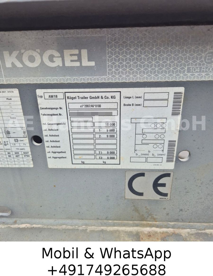 Прицеп-контейнеровоз/ Сменный кузов Kögel AW 18 BDF Drehschemel *Scheibenbremsen/Vollluft: фото 11