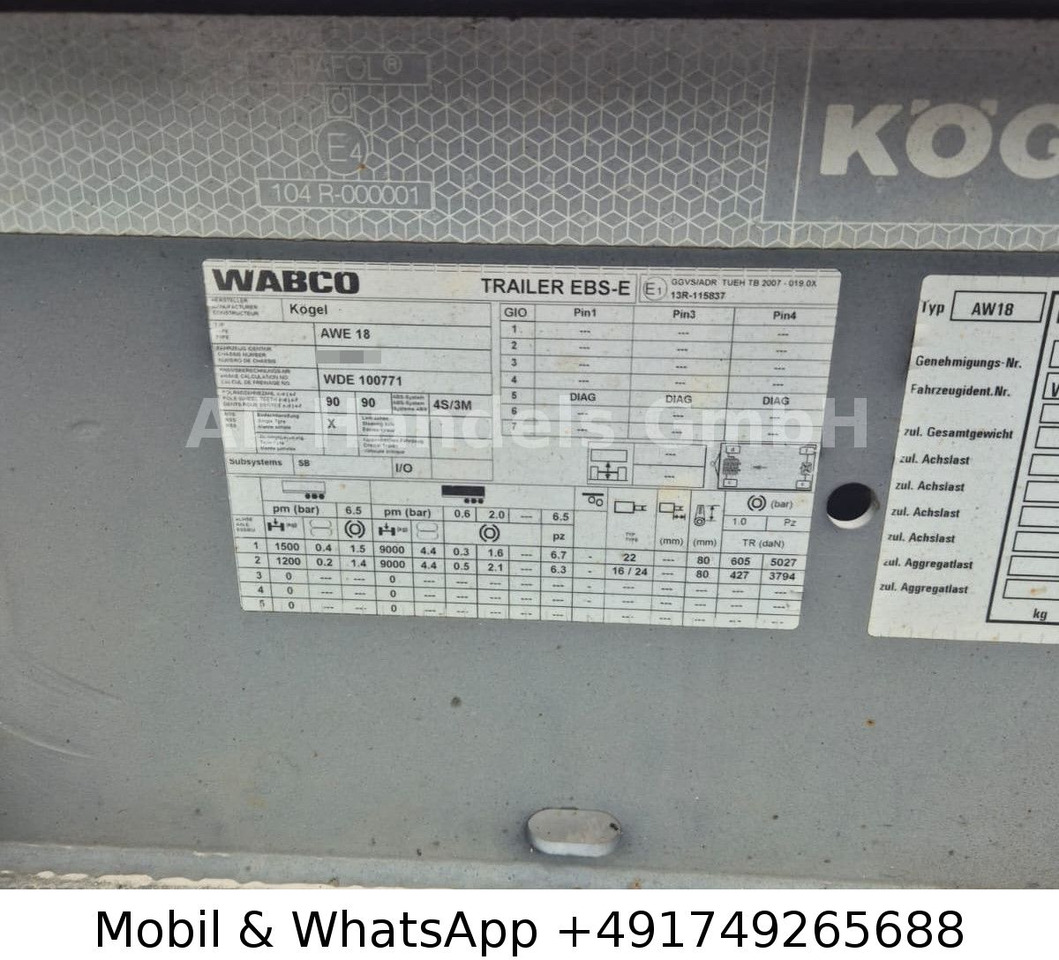 Прицеп-контейнеровоз/ Сменный кузов Kögel AW 18 BDF Drehschemel *Scheibenbremsen/Vollluft: фото 10