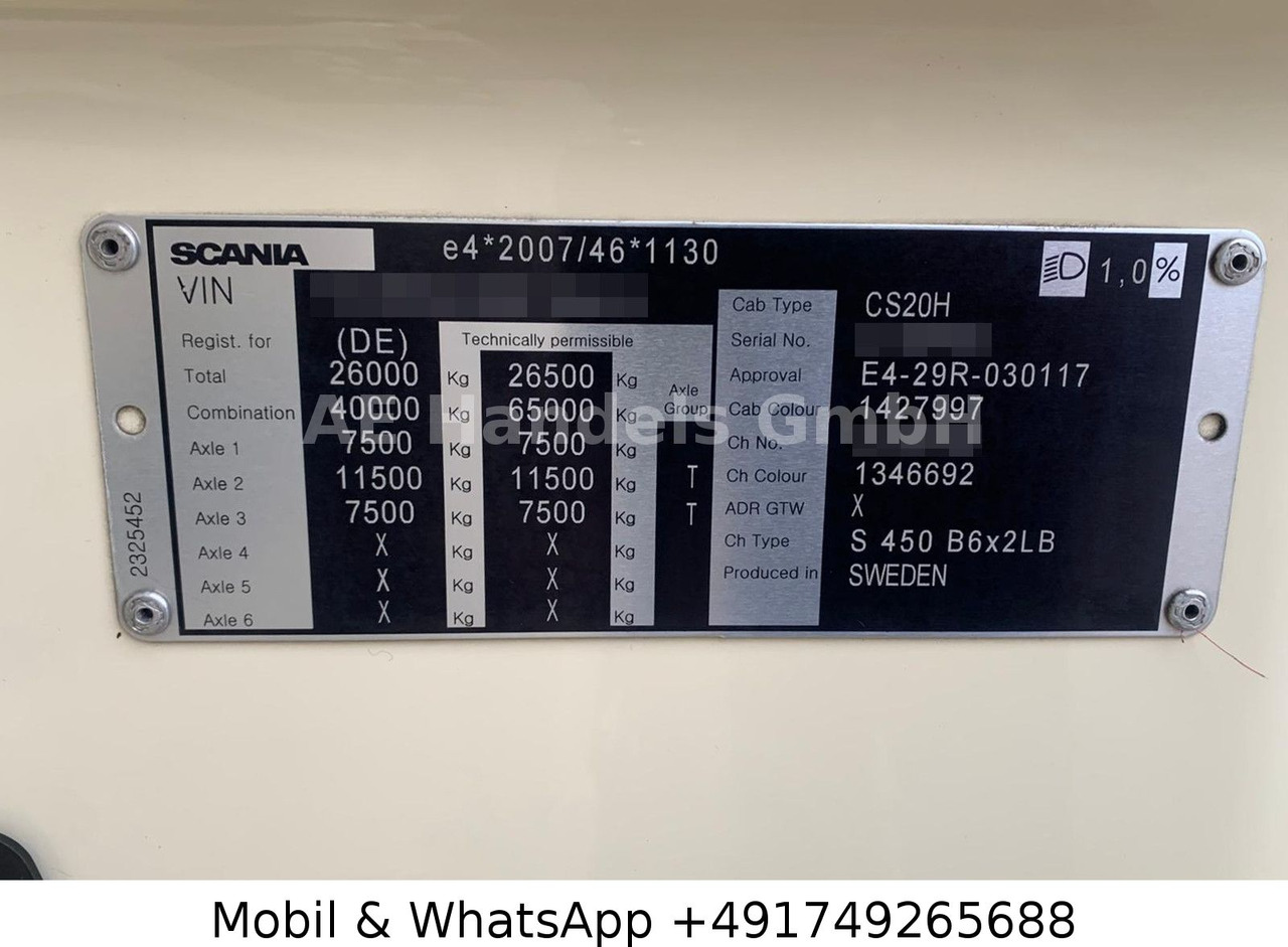 Грузовик-контейнеровоз/ Сменный кузов Scania S450 HighLine LL 6x2 BDF*Retarder/AHK/2xTank/ACC: фото 14 Грузовик-контейнеровоз/ Сменный кузов Scania S450 HighLine LL 6x2 BDF*Retarder/AHK/2xTank/ACC: фото 14