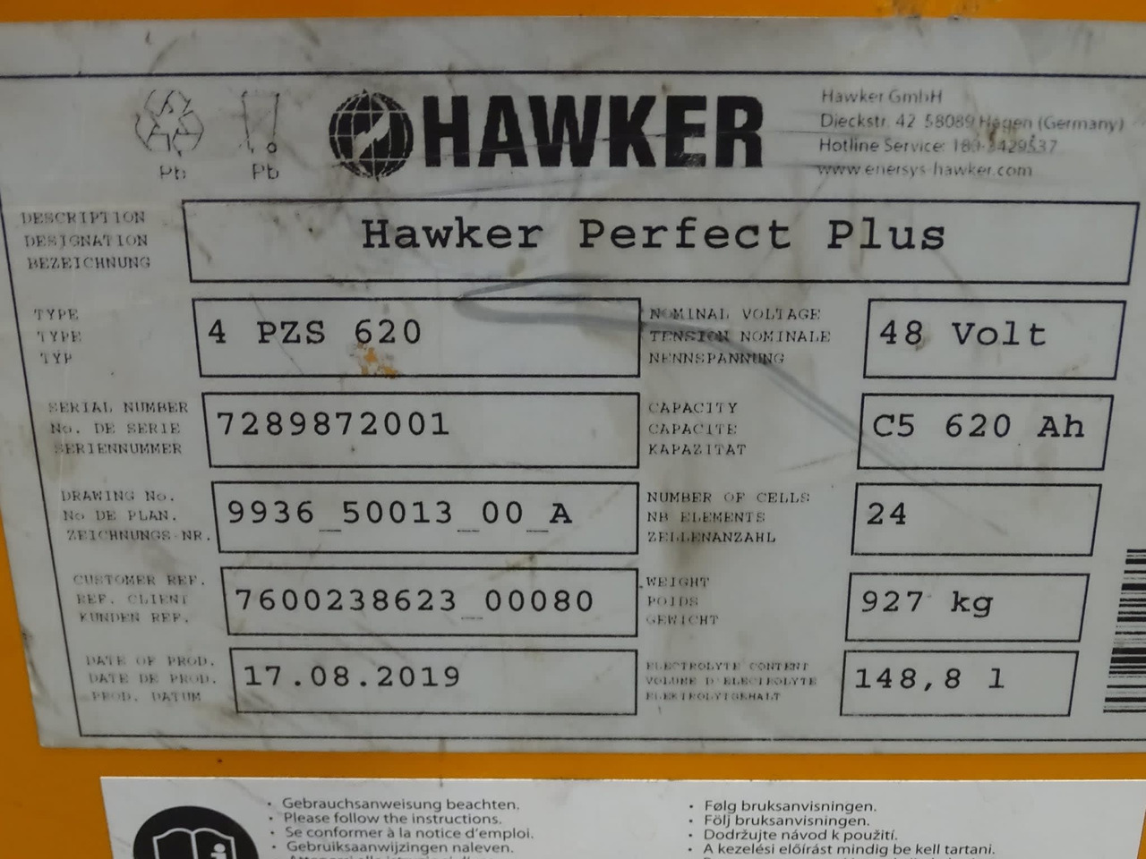 Hawker 48V 620Ah - Аккумулятор для Погрузочно-разгрузочной техники: фото 2 Hawker 48V 620Ah - Аккумулятор для Погрузочно-разгрузочной техники: фото 2