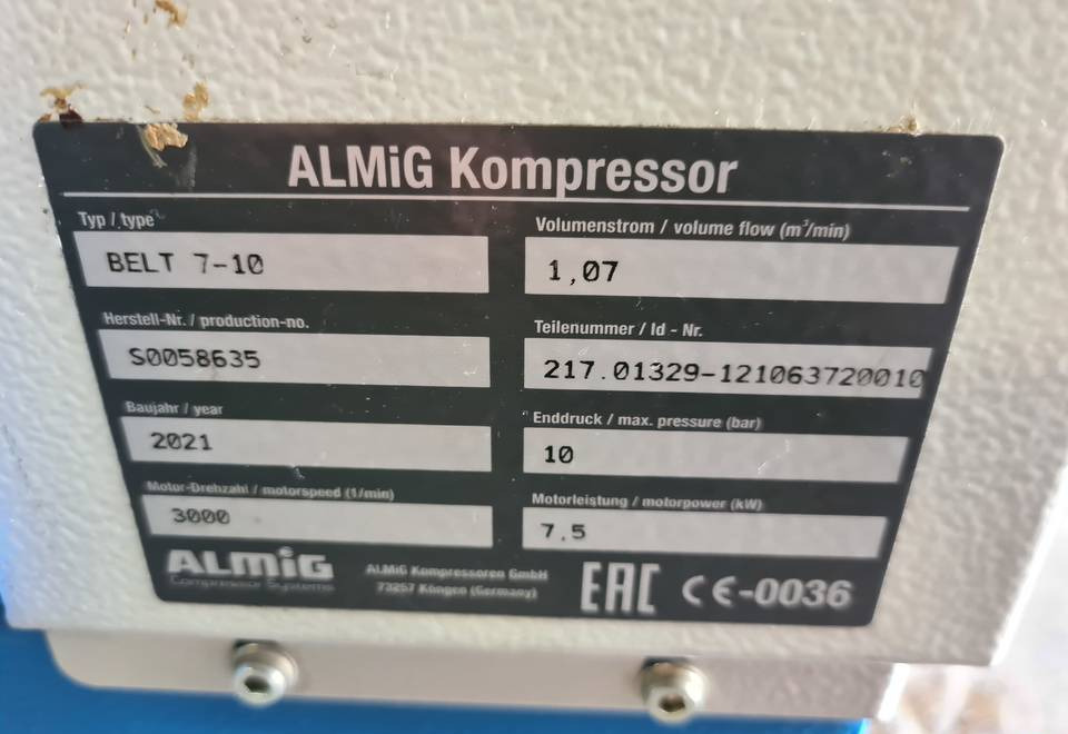 Kompresor śrubowy Almig Belt 7, 7,5 kw. 2021r - Воздушный компрессор: фото 4 Kompresor śrubowy Almig Belt 7, 7,5 kw. 2021r - Воздушный компрессор: фото 4