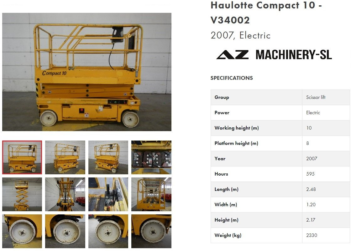 Used Electric scissor Lift Haulotte Compact 10 - Ножничный подъемник: фото 1 Used Electric scissor Lift Haulotte Compact 10 - Ножничный подъемник: фото 1