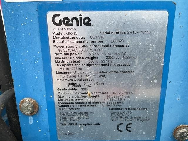 Genie GR15 - Вертикальный мачтовый подъемник: фото 5 Genie GR15 - Вертикальный мачтовый подъемник: фото 5