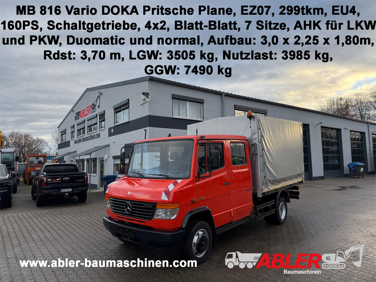 Mercedes-Benz 816 Vario Doka Pritsche Plane 2x AHK - Тентованный грузовик: фото 1 Mercedes-Benz 816 Vario Doka Pritsche Plane 2x AHK - Тентованный грузовик: фото 1