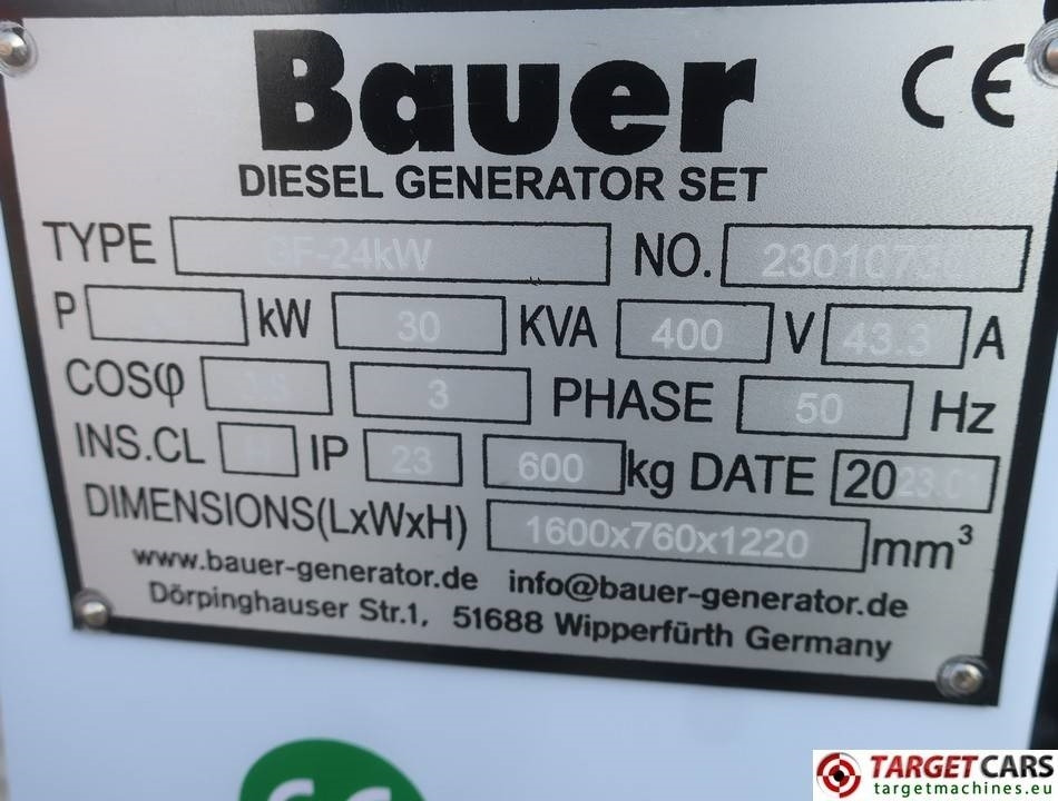 Новый Электрогенератор Bauer GF-24KW Diesel 30KVA Generator 400/230V Unused: фото 10