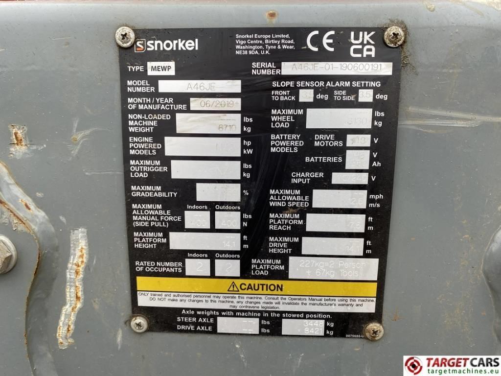 Коленчатый подъемник Snorkel A46JE Electric Articulated Boom Work Lift 1600cm: фото 10 Коленчатый подъемник Snorkel A46JE Electric Articulated Boom Work Lift 1600cm: фото 10