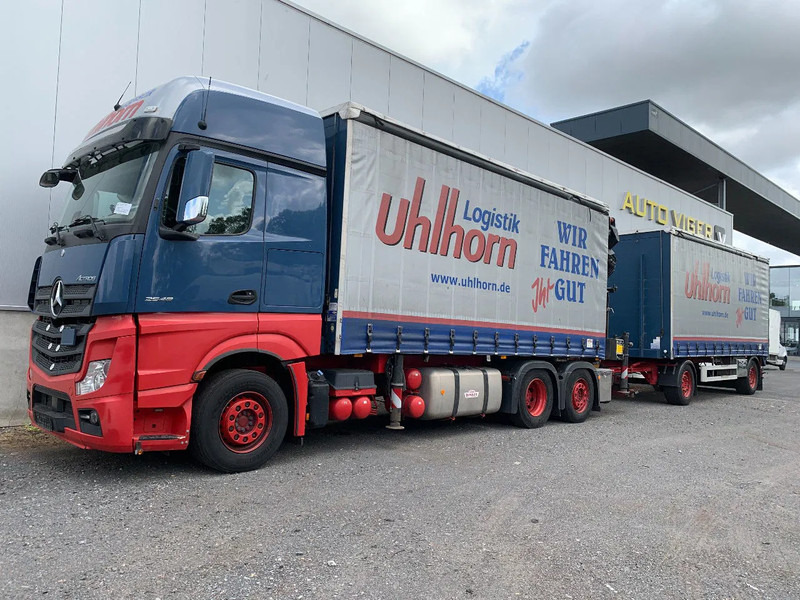 Mercedes-Benz Actros 2548 6X2 + Aanhanger*Palfinger crane*Cruise control*Airco* - Тентованный грузовик, Автоманипулятор: фото 1 Mercedes-Benz Actros 2548 6X2 + Aanhanger*Palfinger crane*Cruise control*Airco* - Тентованный грузовик, Автоманипулятор: фото 1