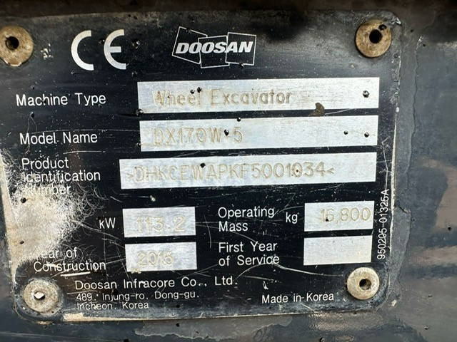Doosan DX170W - Колёсный экскаватор: фото 5 Doosan DX170W - Колёсный экскаватор: фото 5