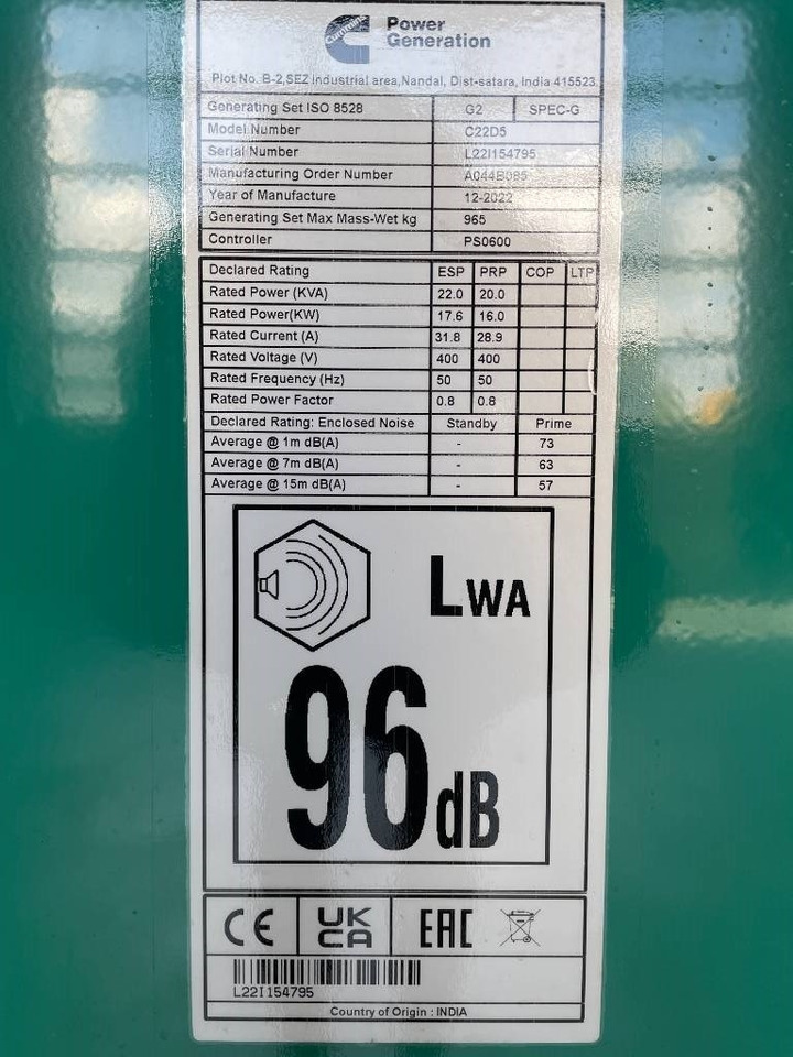 Электрогенератор Cummins C22D5 - 22 kVA Surplus genset - DPX-18501: фото 6 Электрогенератор Cummins C22D5 - 22 kVA Surplus genset - DPX-18501: фото 6