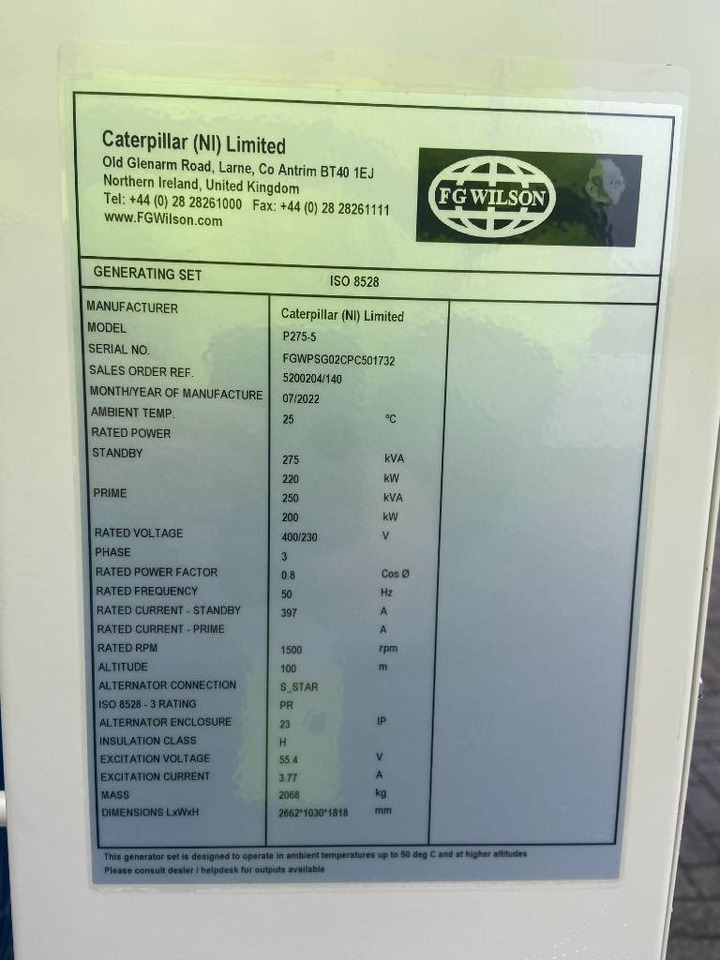 FG Wilson P275-5 - 275 kVA Open Genset - DPX-16014-O - Электрогенератор: фото 4 FG Wilson P275-5 - 275 kVA Open Genset - DPX-16014-O - Электрогенератор: фото 4