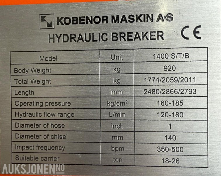Ny KM 1400 Pigghammer med s70 HK feste - Гидромолот для Строительной техники: фото 5 Ny KM 1400 Pigghammer med s70 HK feste - Гидромолот для Строительной техники: фото 5