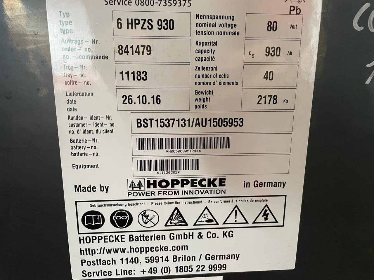 Hoppecke 80V 6 HPZS 930 - Аккумулятор для Погрузочно-разгрузочной техники: фото 2 Hoppecke 80V 6 HPZS 930 - Аккумулятор для Погрузочно-разгрузочной техники: фото 2
