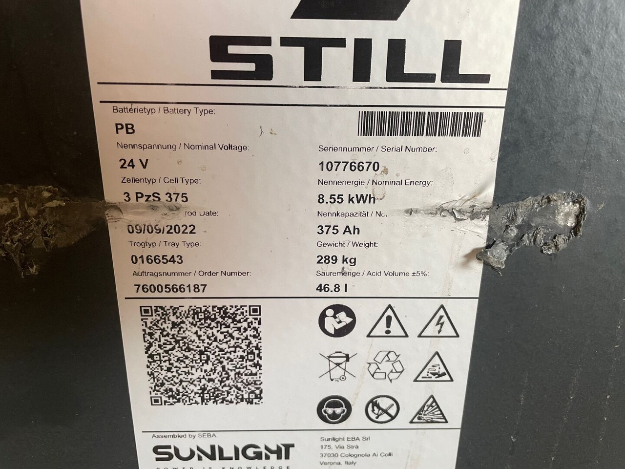 Sunlight I 24 Volt I 3 PzS 375 - Аккумулятор для Погрузочно-разгрузочной техники: фото 2 Sunlight I 24 Volt I 3 PzS 375 - Аккумулятор для Погрузочно-разгрузочной техники: фото 2