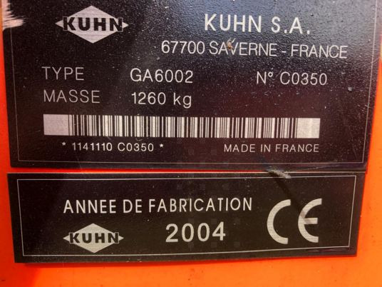 Kuhn GA 6002 Andaineur - Сеноворошилка: фото 4 Kuhn GA 6002 Andaineur - Сеноворошилка: фото 4