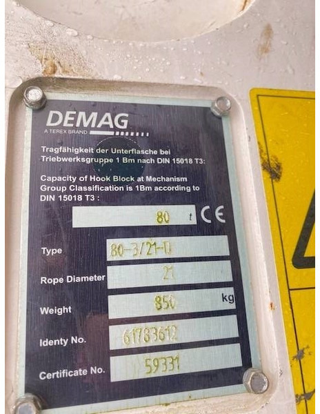 Terex Demag 80t hook block 3-sheaves, 21mm - Кран-манипулятор для Строительной техники: фото 5 Terex Demag 80t hook block 3-sheaves, 21mm - Кран-манипулятор для Строительной техники: фото 5