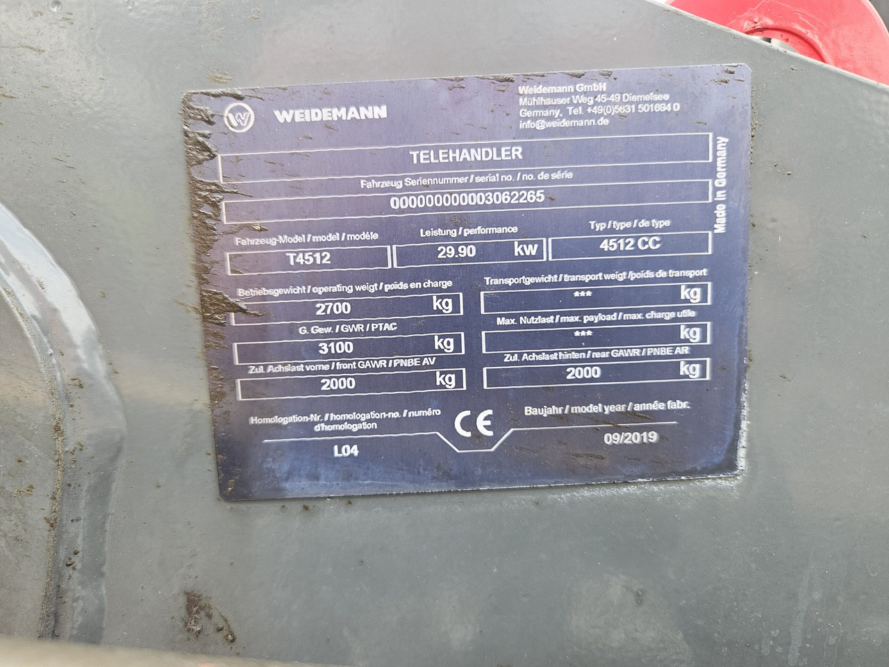 Телескопический погрузчик 2020 Weidemann 4512 Telescopic handler: фото 9 Телескопический погрузчик 2020 Weidemann 4512 Telescopic handler: фото 9