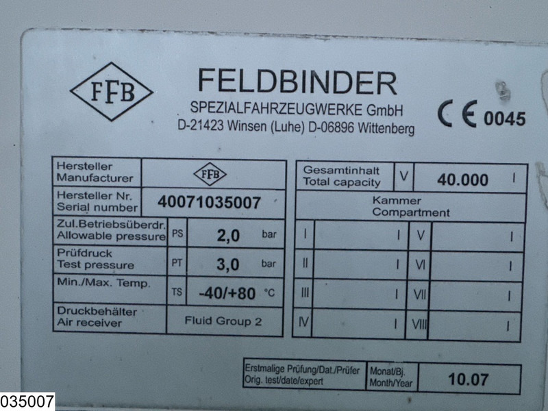 Feldbinder Silo 40.000 Liter, 3 Comp - Полуприцеп-цистерна: фото 4 Feldbinder Silo 40.000 Liter, 3 Comp - Полуприцеп-цистерна: фото 4