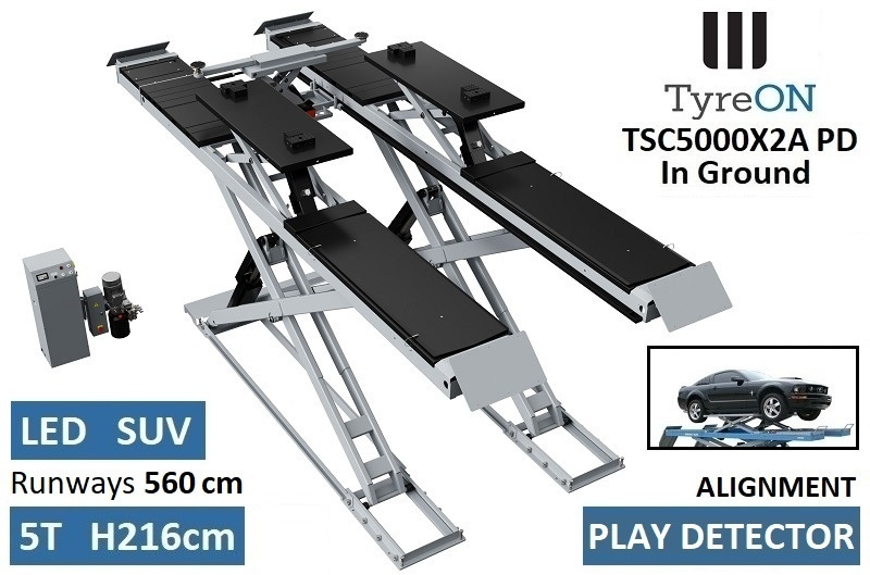 TSC5000X2A PD Alignment scissor lift - In floor - Free wheel lifting system - 5.6 m lightened runways - 5T - Play detector - Оборудование для гаражей/ Мастерских: фото 2 TSC5000X2A PD Alignment scissor lift - In floor - Free wheel lifting system - 5.6 m lightened runways - 5T - Play detector - Оборудование для гаражей/ Мастерских: фото 2