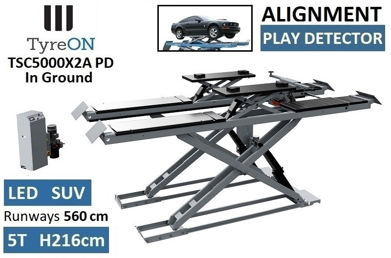 TSC5000X2A PD Alignment scissor lift - In floor - Free wheel lifting system - 5.6 m lightened runways - 5T - Play detector - Оборудование для гаражей/ Мастерских: фото 1 TSC5000X2A PD Alignment scissor lift - In floor - Free wheel lifting system - 5.6 m lightened runways - 5T - Play detector - Оборудование для гаражей/ Мастерских: фото 1