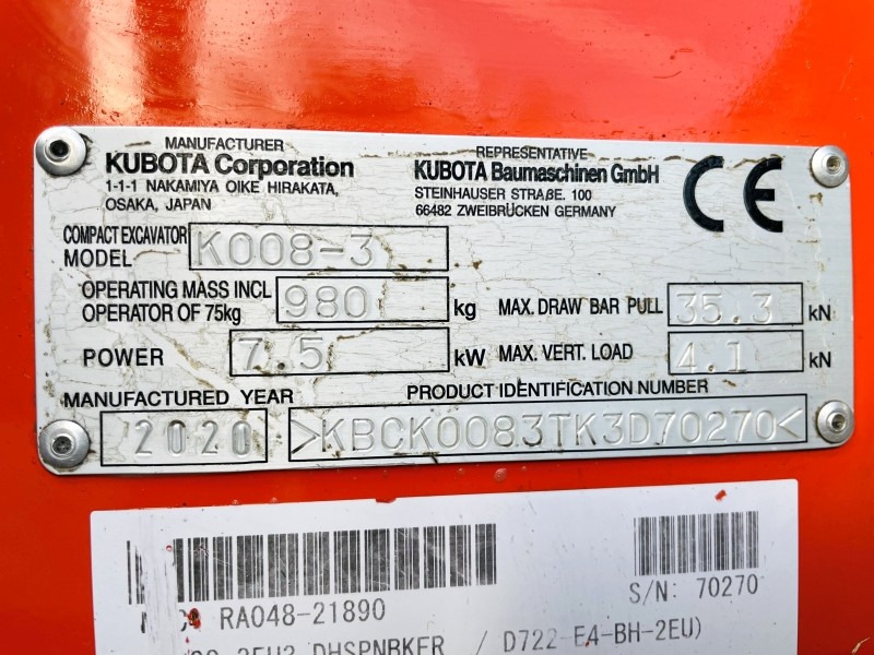 Kubota K008-3 (3727) - Мини-экскаватор: фото 3 Kubota K008-3 (3727) - Мини-экскаватор: фото 3
