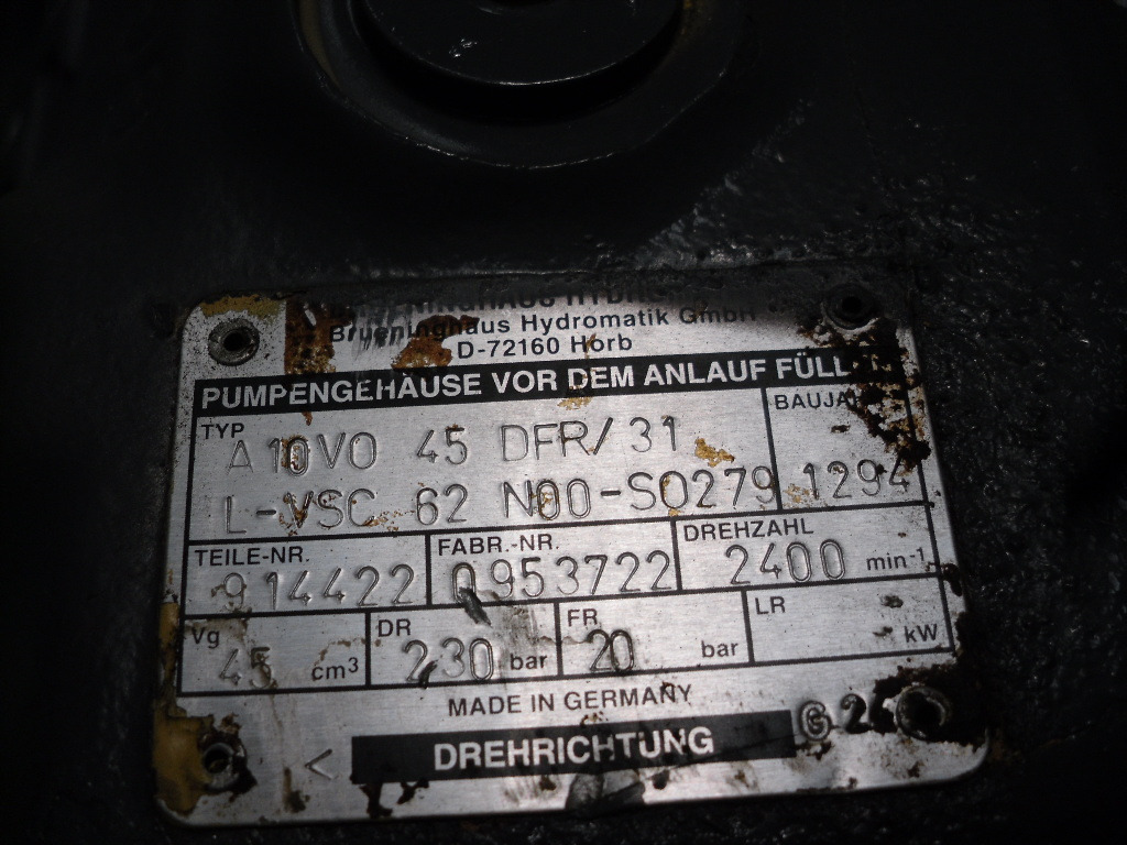 Brueninghaus Hydromatik A10VO45DFR/31 L-VSC62N00-SO279 - - Гидравлический насос для Строительной техники: фото 3 Brueninghaus Hydromatik A10VO45DFR/31 L-VSC62N00-SO279 - - Гидравлический насос для Строительной техники: фото 3
