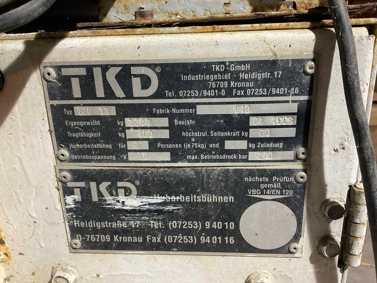 1996 TKD 120 15 AERIAL PLATFORM - Подъёмник: фото 5 1996 TKD 120 15 AERIAL PLATFORM - Подъёмник: фото 5