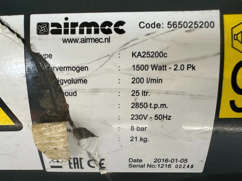 Airmec KA25200 C 2 PK 200 L / min 8 Bar Elektrische Zuigercompressor - Воздушный компрессор: фото 4 Airmec KA25200 C 2 PK 200 L / min 8 Bar Elektrische Zuigercompressor - Воздушный компрессор: фото 4