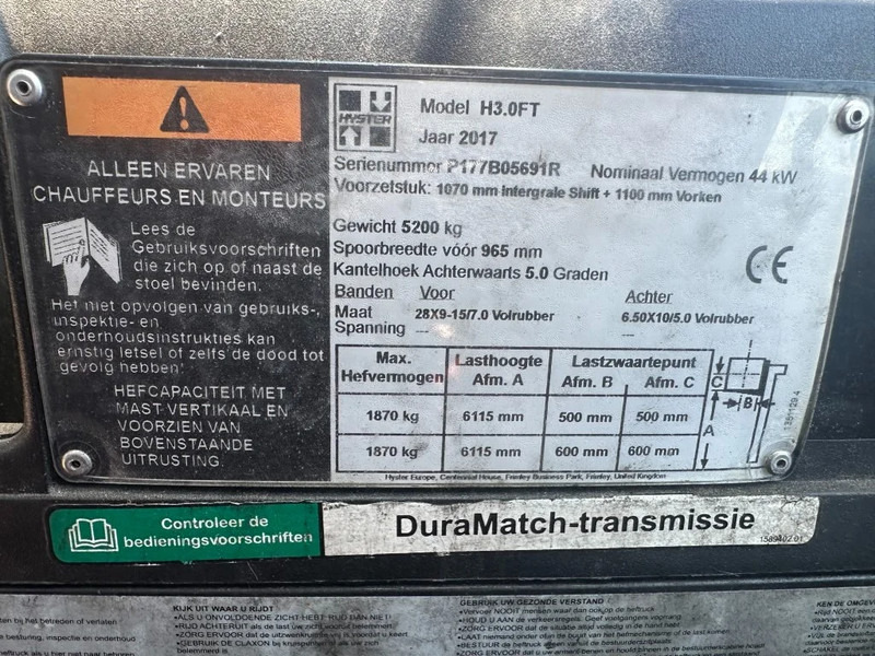 Hyster H3.0FT 3 ton Triplex Freelift Sideshift LPG Heftruck 2017 - Газовый погрузчик: фото 4 Hyster H3.0FT 3 ton Triplex Freelift Sideshift LPG Heftruck 2017 - Газовый погрузчик: фото 4