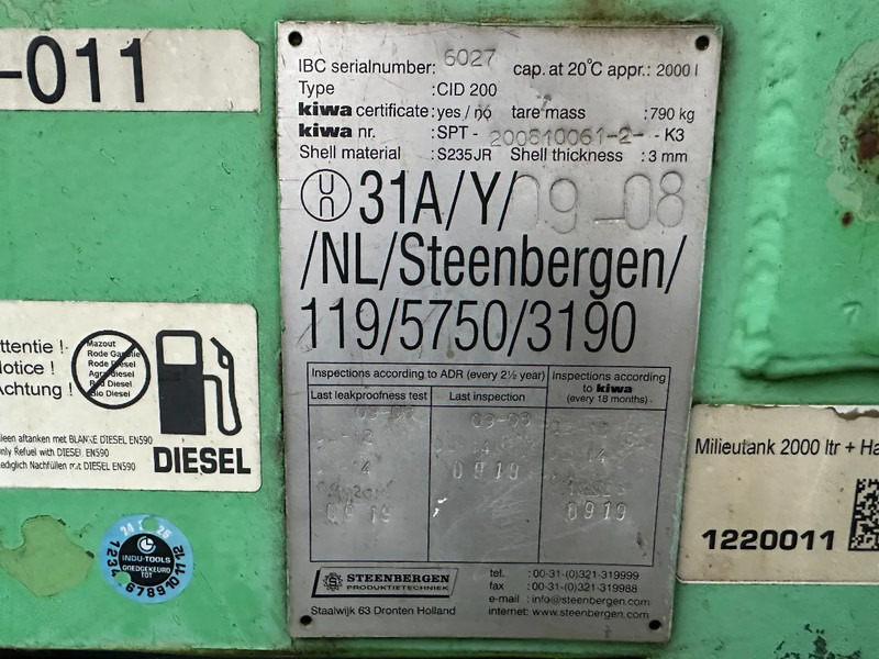 Kiwa IBC Steenbergen 2000 liter Dieseltank met handpomp Milieutank - Резервуар для хранения: фото 4 Kiwa IBC Steenbergen 2000 liter Dieseltank met handpomp Milieutank - Резервуар для хранения: фото 4