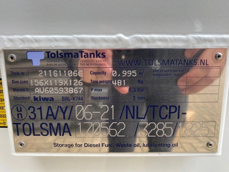 Tolsma 1000 liter Kiwa IBC dieseltank Nieuw ! - Резервуар для хранения: фото 4 Tolsma 1000 liter Kiwa IBC dieseltank Nieuw ! - Резервуар для хранения: фото 4