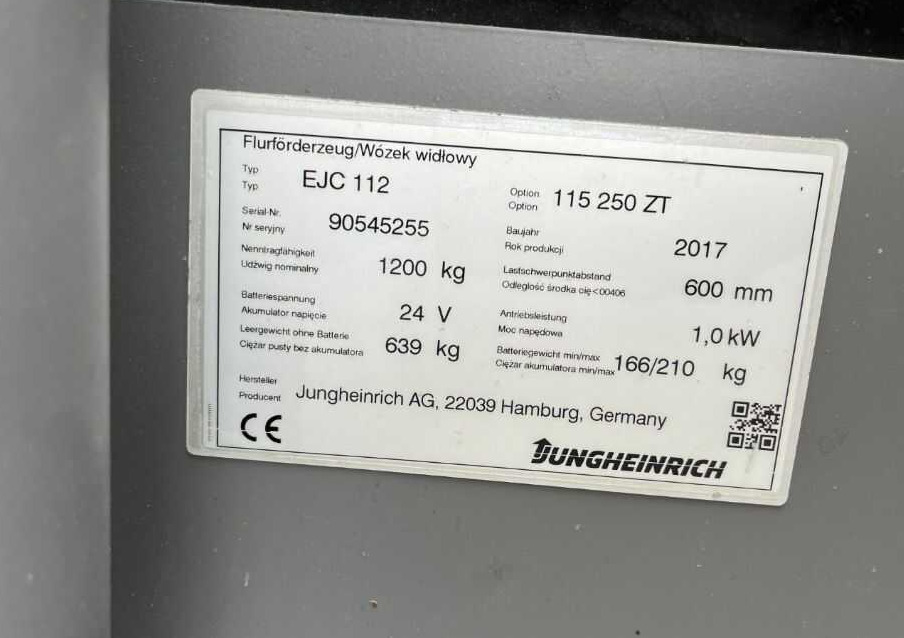Jungheinrich EJC112 - Штабелер: фото 4 Jungheinrich EJC112 - Штабелер: фото 4