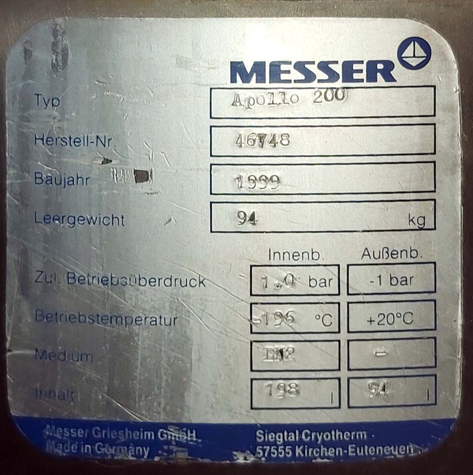 Cryotherm Apollo Dewar vessel cryogenic used for liquid nitrogen 200 liters - Резервуар для хранения: фото 3 Cryotherm Apollo Dewar vessel cryogenic used for liquid nitrogen 200 liters - Резервуар для хранения: фото 3