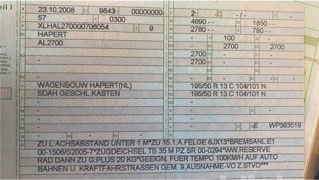 Hapert AL 2700 (2008) - Прицеп-фургон: фото 5 Hapert AL 2700 (2008) - Прицеп-фургон: фото 5